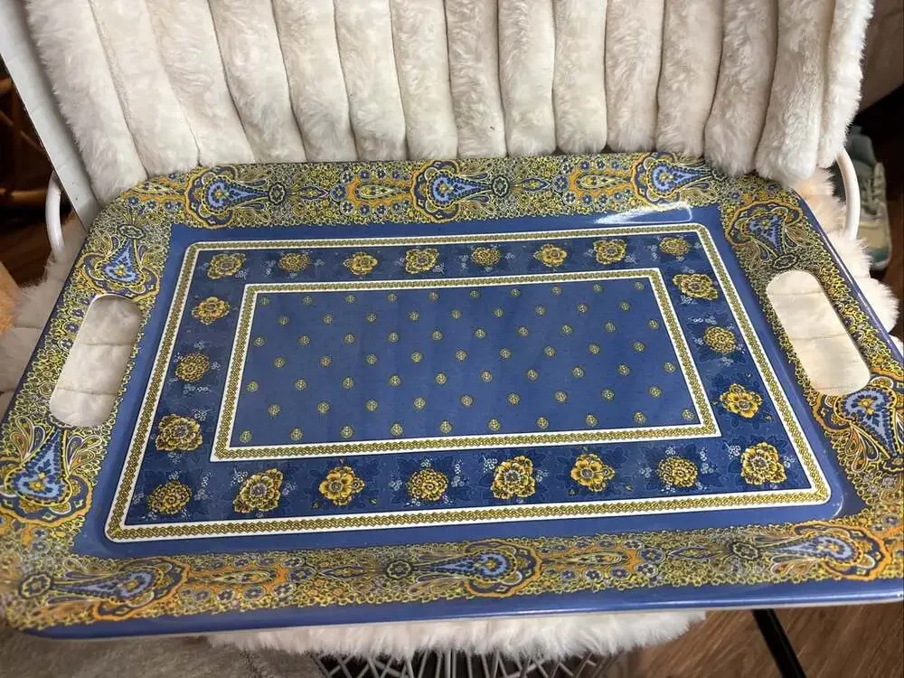 Vintage 90s Marat d'Avignon Melamine Tray Bastide Blue Yellow France 15.5x10.75
